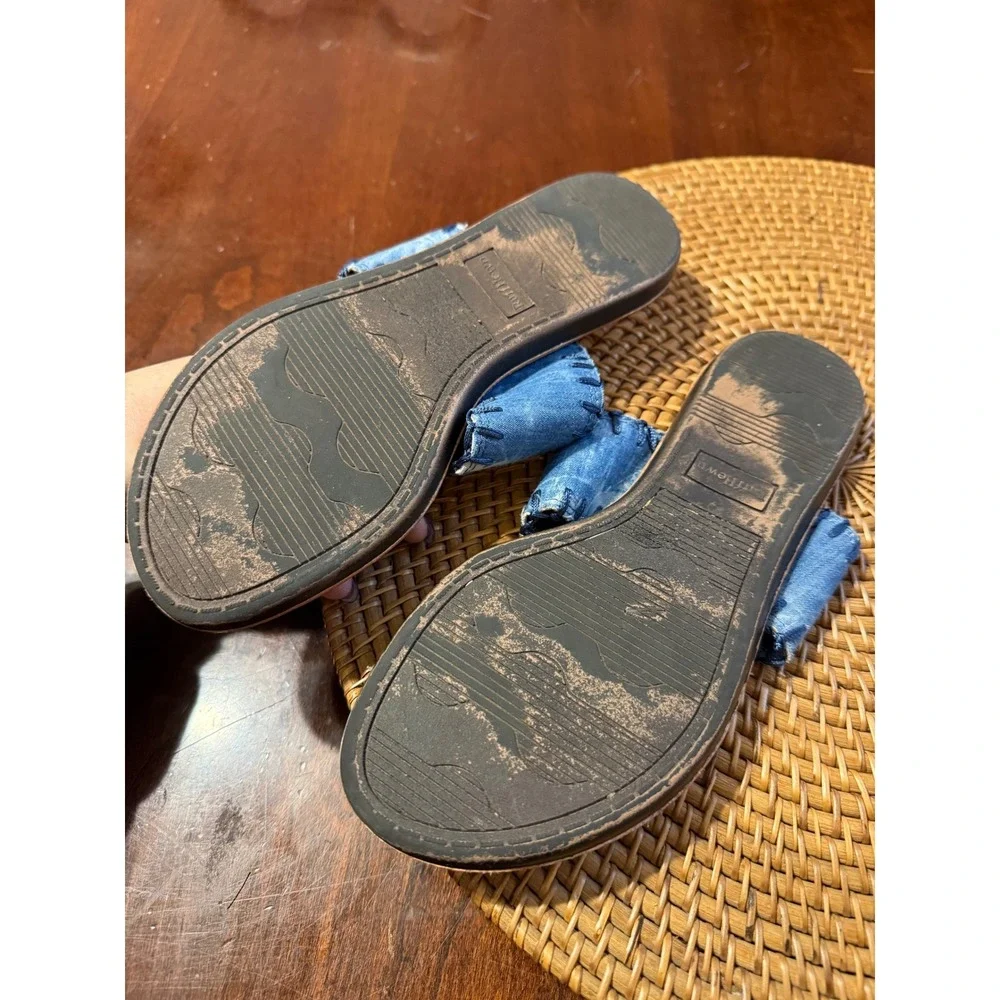 RuffHewn Indie 2 Women 7M Blue Denim Tie Dye Braided Thong Toe Loop Sandals